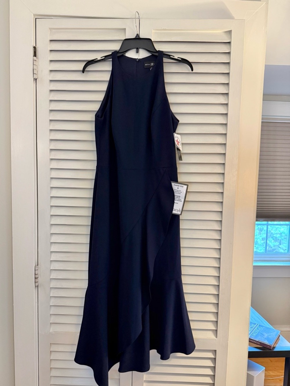 Sleeveless Navy Midi Dress with Fluted Hem